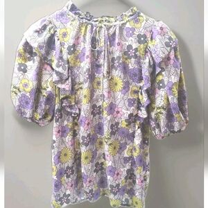 Entro Boutique Floral Ruffle Puff Sleeve Size Large